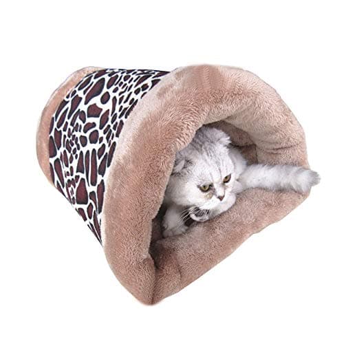 DotPet 2-in-1 Soft Cat Bed, Pet Bed Tunnel Fleece Travel Tube Indoor Cushion Pyramid Mat Windproof Winter Cozy Cat Nest for Cat Dog Kitten Puppy Small Animals (Leopard Print)