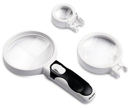 Okularis® LED-Illuminated Magnifying Glass with 3 Interchangeable Lenses (2.5X, 5X, 16x)