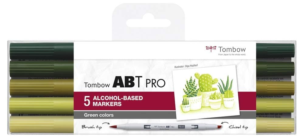 Tombow ABTP-5P-6 Alcohol Based Marker ABT PRO with Two Tips Green Colours