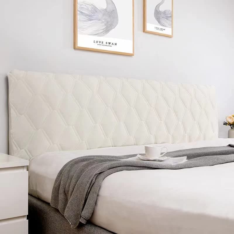 Stretch Bed Headboard Slipcover,Solid Color Quilting Bed Head Cover, Dustproof Protector Cover For Bedroom Decor For Full Queen California Large King (Color : Beige, Size : 150cm)