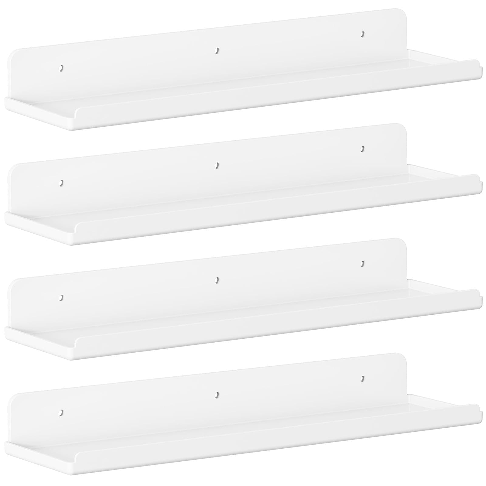 Floating Shelves for Wall, 4 Pack White Plastic Shelf 38cm Room Decor for Bookcase/Vinyl Record Display/Photo/Picture in Bedroom, Bathroom, Kitchen Storage and Organization 38 x 9 cm/15x4