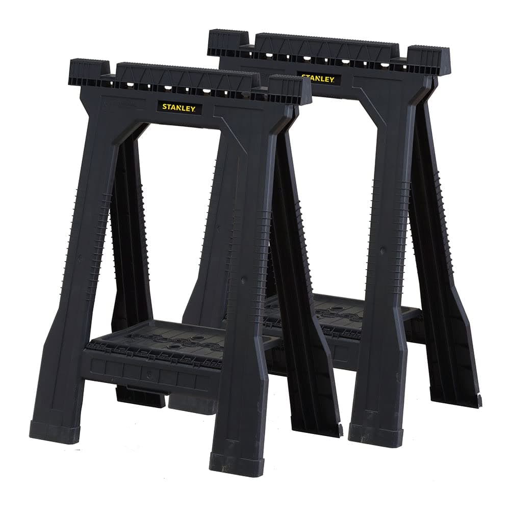 STANLEY Folding Junior Work Bench Saw Horse Twin Pack, with Tray for Tools and Small Parts, STST1-70355, Black