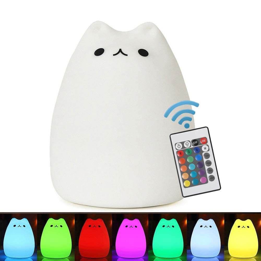Funito Cat Lamp, Remote Control Silicone Kitty Night Light for Kids Toddler Baby Girls Rechargeable Cute Kawaii Nightlight