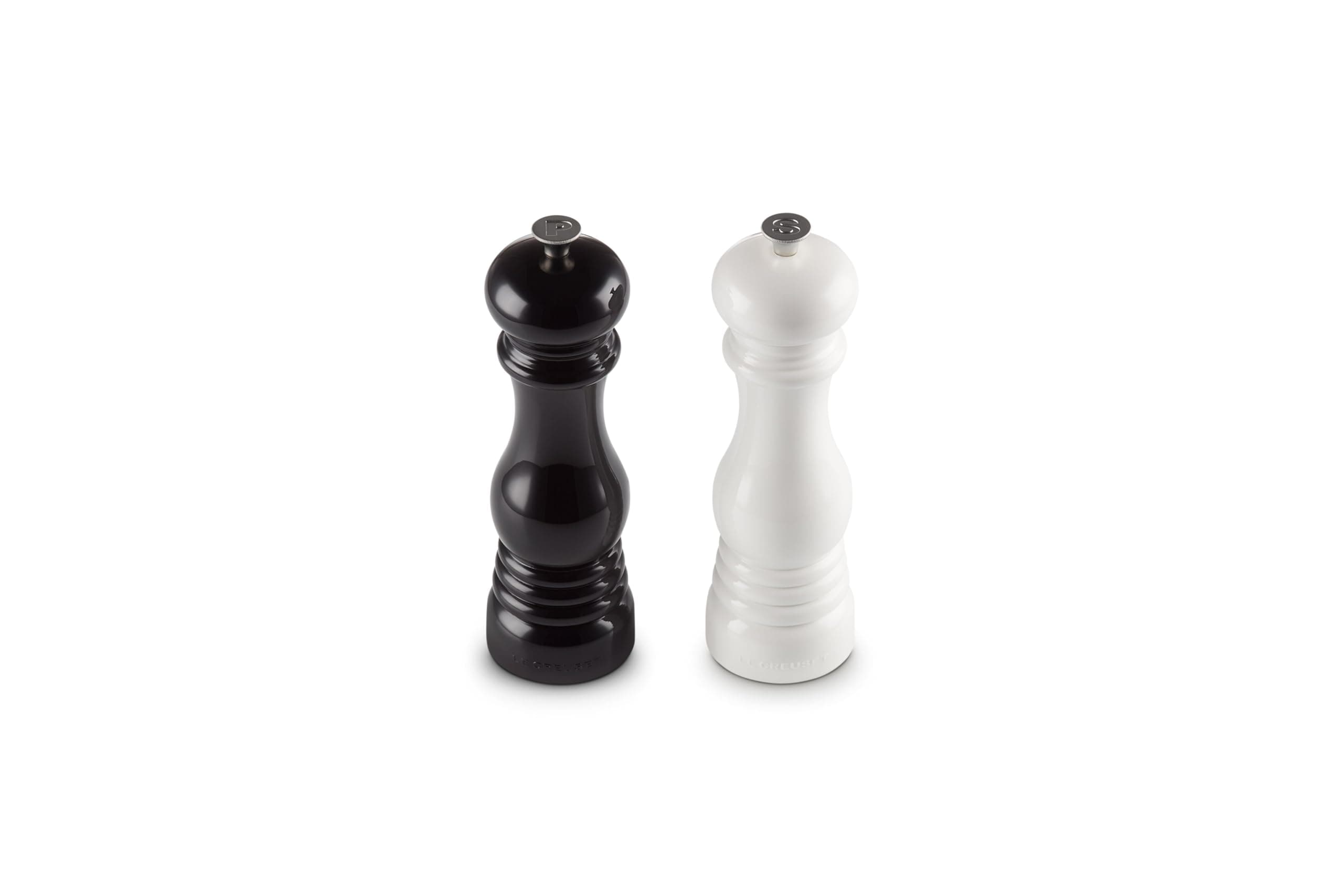 Salt and Pepper Mill Set, 8" x 2 1/2" each, Black & White