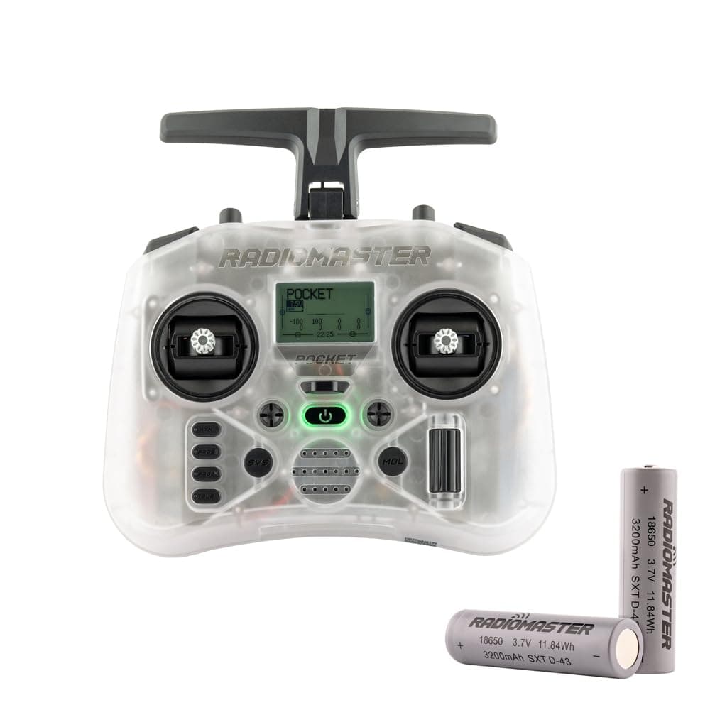 Pocket Hall Gimbal Transmitter Remote Control Portable Lightweight Built in LED Light Foldable Antenna Mode 2 (CC2500 Transparent with 18650)