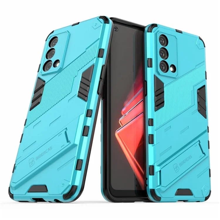 Casodon Rugged Hard Back Case Cover for Realme GT Master Edition - Military-Grade Armor with Screen & Camera Guard, Dual-Layer Shockproof Design, Raised Edges, Built-in Kickstand - Cyan Blue