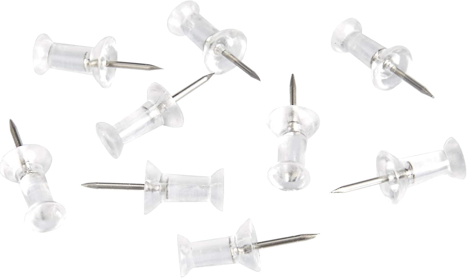 Amazon Basics Push Pins Tacks, Steel Point, Clear Plastic Head, for Bulletin Board, Maps, Posters, and Craft Projects, 100-Pack