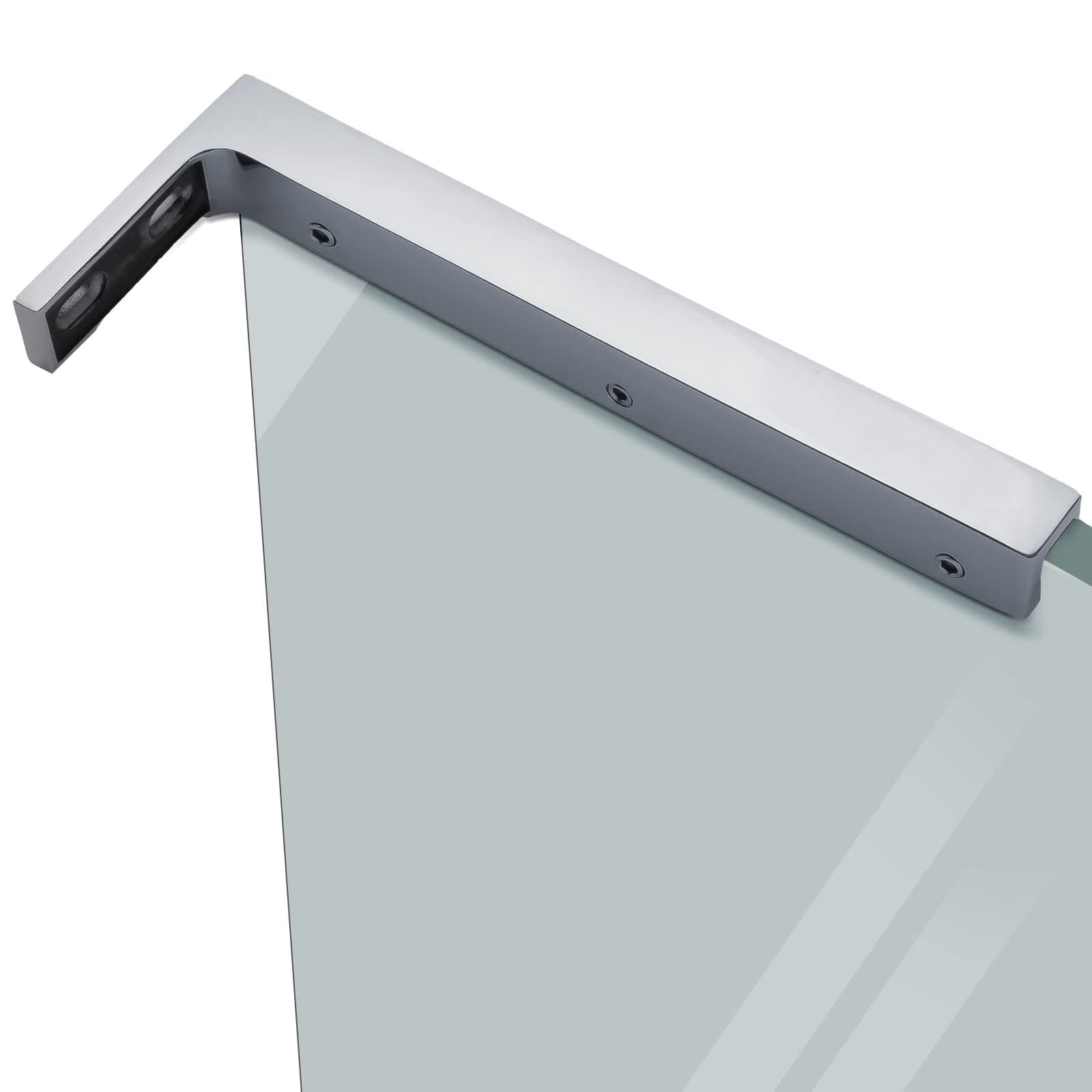 LukLoy Fixed Glass Shower Panel Wall to Glass Support Bar, Frameless Glass Clamp L Shape Stabilizer Mounting Bracket, No-Drill-in-Glass (Mirror Chrome, Glass on The Right)