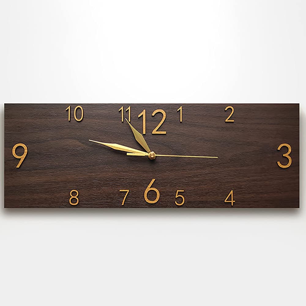 Vintage Wood Grain Rectangular Wall Clock Silent Non-Ticking Living Room Study Home Creative Clock Irregular Arabic Numeral Design - Artistic Personality Decoration Wall Clock,Brown,21.5x60cm