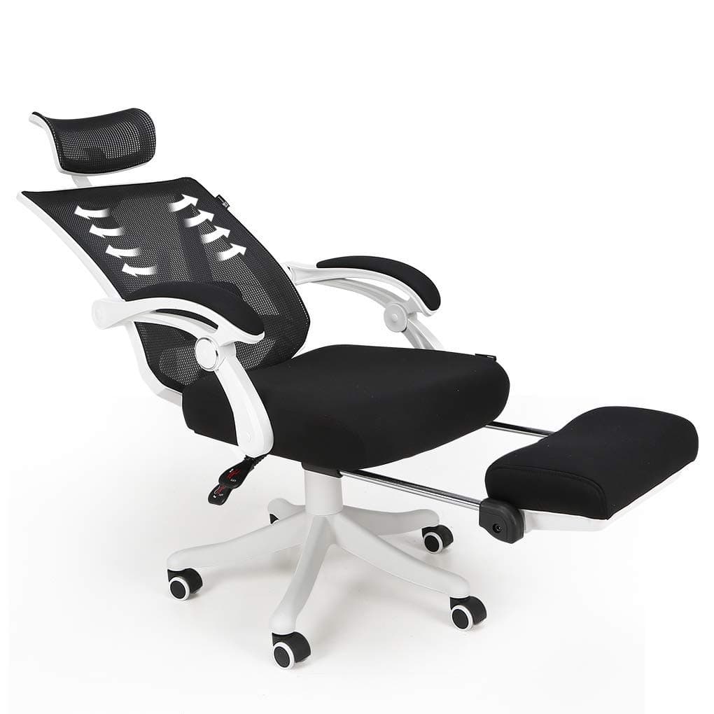 Hbada Reclining Office Desk Chair | Adjustable High-Back Ergonomic Computer Mesh Recliner | Home Office Chairs with Footrest and Lumbar Support, White
