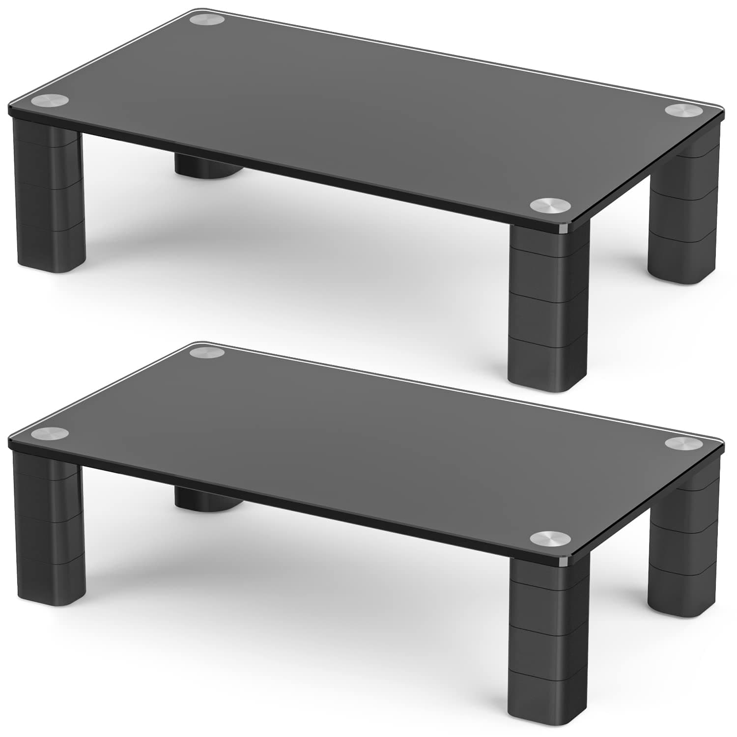 5Rcom Dual Computer Monitor Stand Riser, 2 Pack Height Adjustable Monitor Stand with Tempered Glass, Stackable Desktop Monitor Risers for 2 Monitors, PC, Under Monitor Desk Organizer, Black