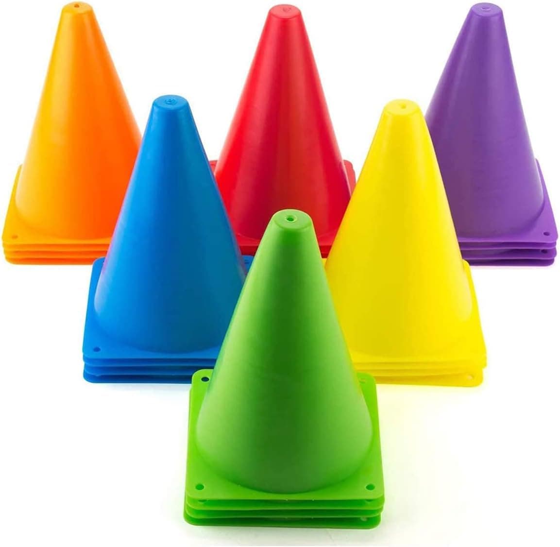 Tebery 30 Pack Sports Training Cones, Plastic Marker Training Traffic Cones, for Skate, Soccer, Football, Outdoor Games, Physical Education and Festive Events, Assorted Colors, 7 Inch