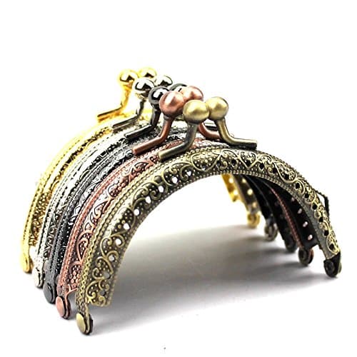 5pcs Dia.8.5cm 3.3 Inch Retro Half Round Bead Embossed Metal Purse Frame Coin Bag Kiss Clasp Lock DIY Craft Assorted 5 Color/Set