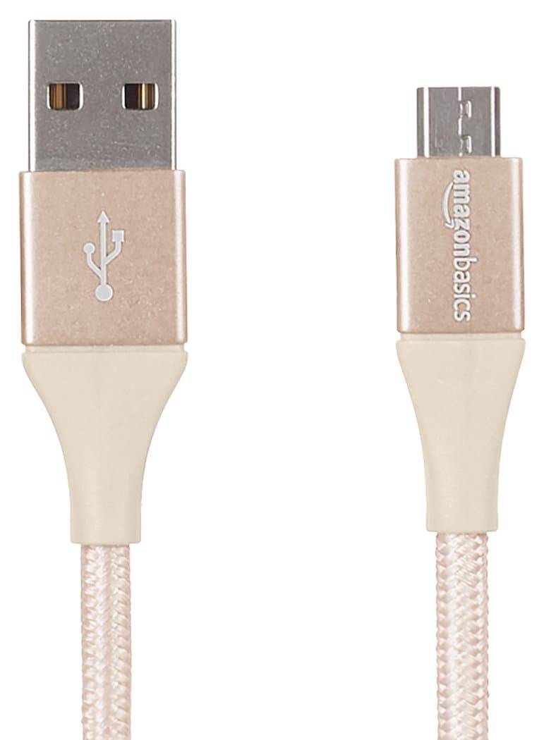 Amazon Basics Double Braided Nylon USB 2.0 A to Micro B Cable, 3 Feet, Gold