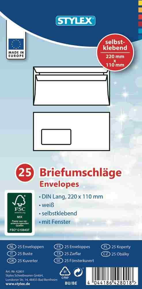 Stylex 42801 Envelope Window Self-Adhesive, DIN 680, Pack of 25, White