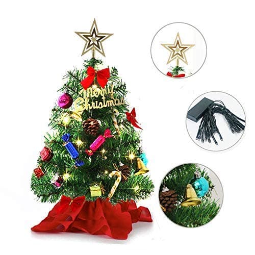 20" Tabletop Mini Christmas Tree, Miniature Pine Christmas Tree with Hanging Ornaments, Battery Operated Artificial Xmas Tree, Best DIY Christmas Decorations (Green)