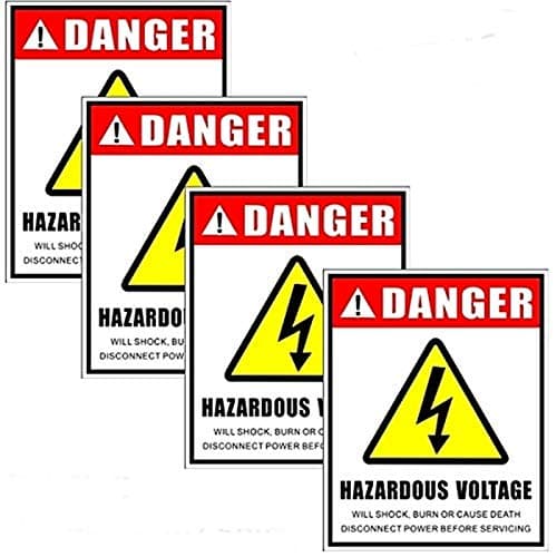 Rockmount Electronics Outdoor/Indoor (4 Pack) 5" X 4" Hazardous Voltage Danger Shock Hazard High Voltage Electrical Safety Warning Sign Label Sticker Decal - Back Self Adhesive Vinyl