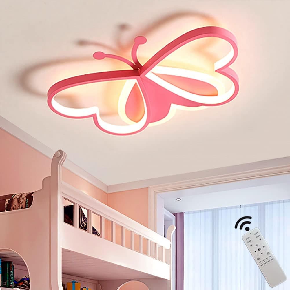 Led Ceiling Light Fixture Modern Kids Room Flush Mount Dimmable with Remote 36w Pink Butterfly Ceiling Lamp for Girl Boy Baby Bedroom Living Room