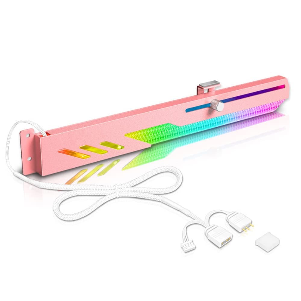 Graphics Card Support Bracket,Adjustable Height GT8 Graphics Card Bracket 5V3Pin ARGB GPU Support Video Card Stand Holder Brace Support Bracket (Pink)