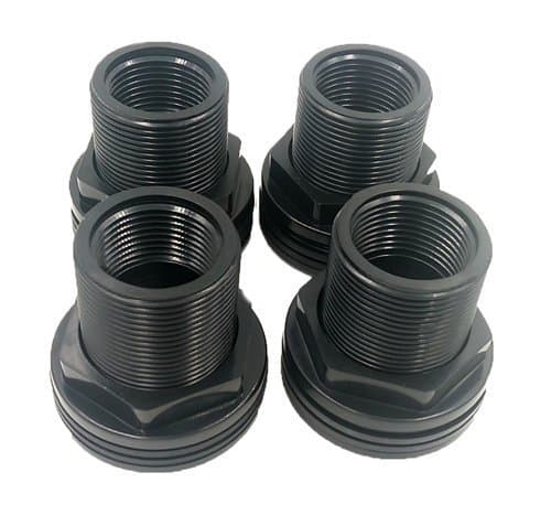 1" Bulkhead ABS Threaded x Threaded NPT Standard 2-Pair (4-Pack) NBR Rubber Gasket