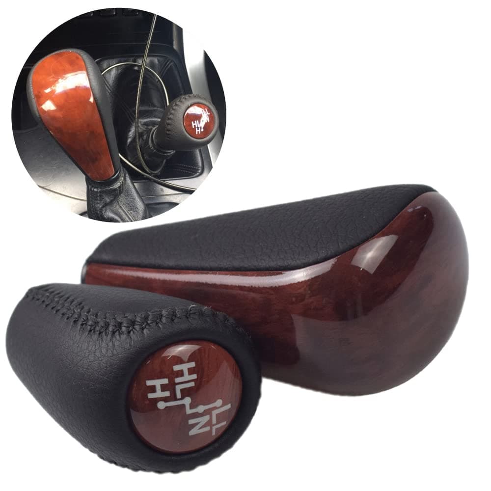 Automatic Leather with Wood 4 Speed Shift Knob + Transfer Case Fit for Toyota Prado 120 2003 2004 2005 2006 2007 2008 2009,2PCS (4 Speed-Transfer)