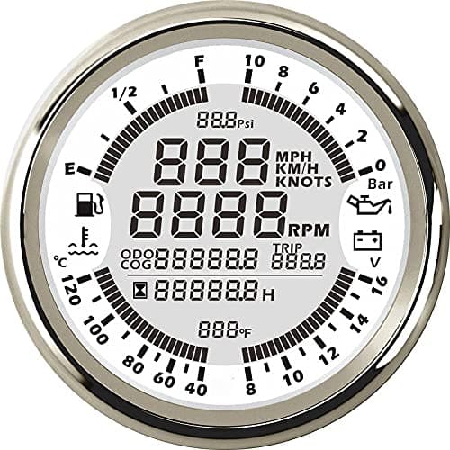 6 in 1 Multi-Functional Gauge Meter GPS Speedometer Tachometer Hour Water Temp Fuel Level Oil Pressure 10Bar Voltmeter 12V 85mm with Backlight
