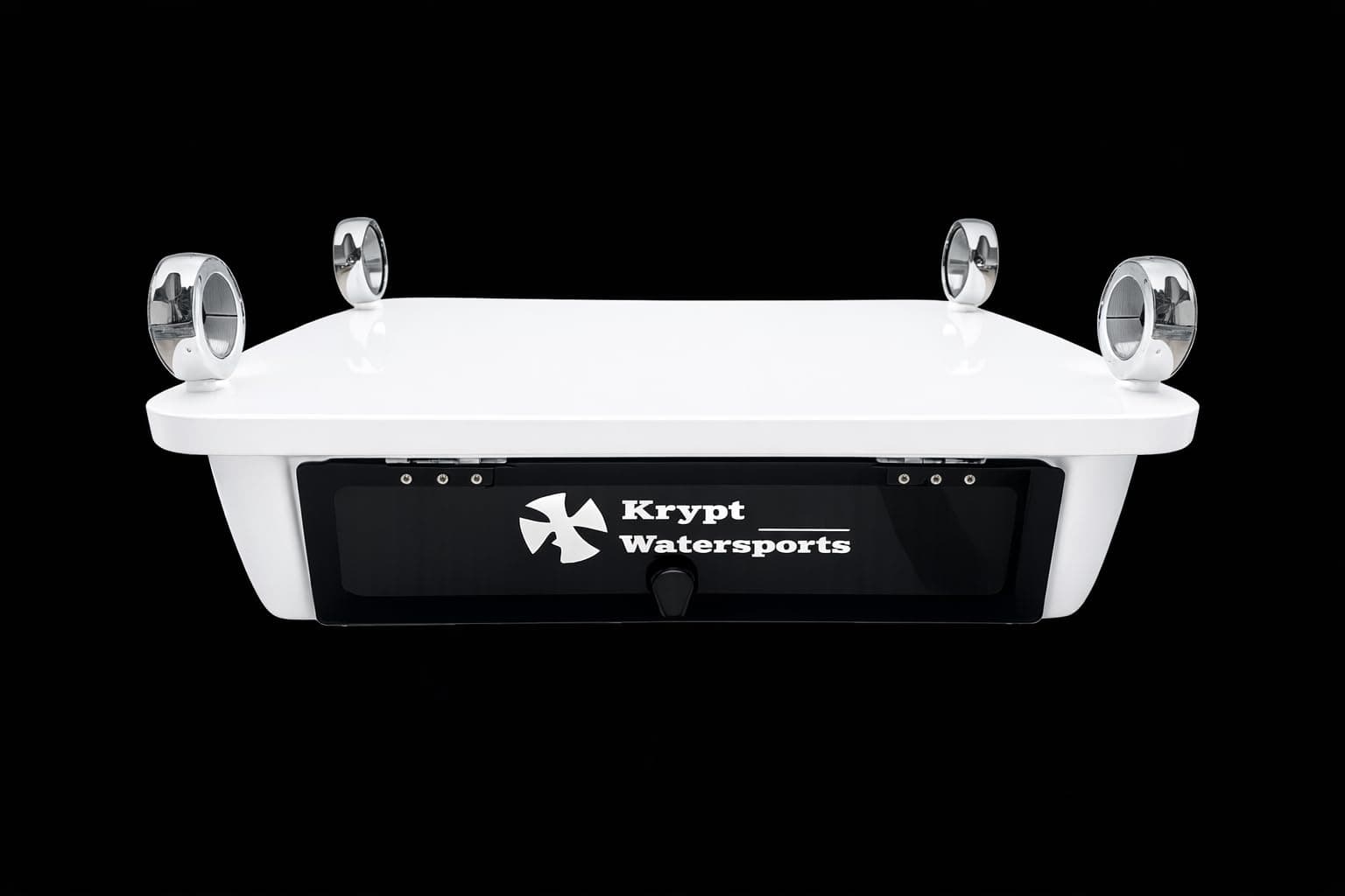 Krypt Pro X6 Slim‑Mount T‑Top Electronics Box – 6" Low Profile Overhead Locking Marine Electronics Box, Universal Fit for Center Console Boats & All Aftermarket or OEM T‑Tops (White w/Clamps)
