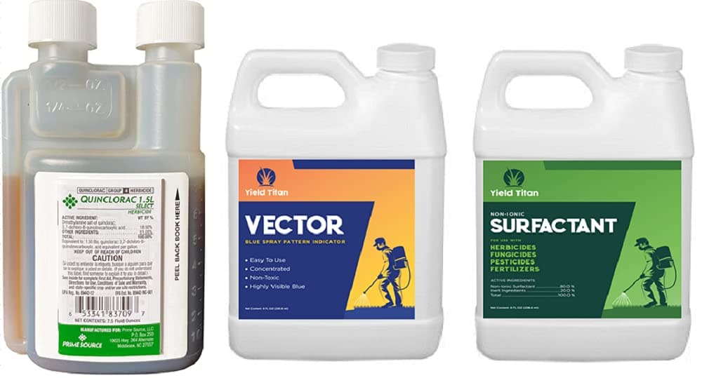 Primesource Quinclorac 1.5 Select (Drive XLR8) Liquid Crabgrass Killer 7.5 Ounces with Yield Titan's Vector Blue Concentrated Spray Pattern Indicator and Non-Ionic Surfactant Combo Pack