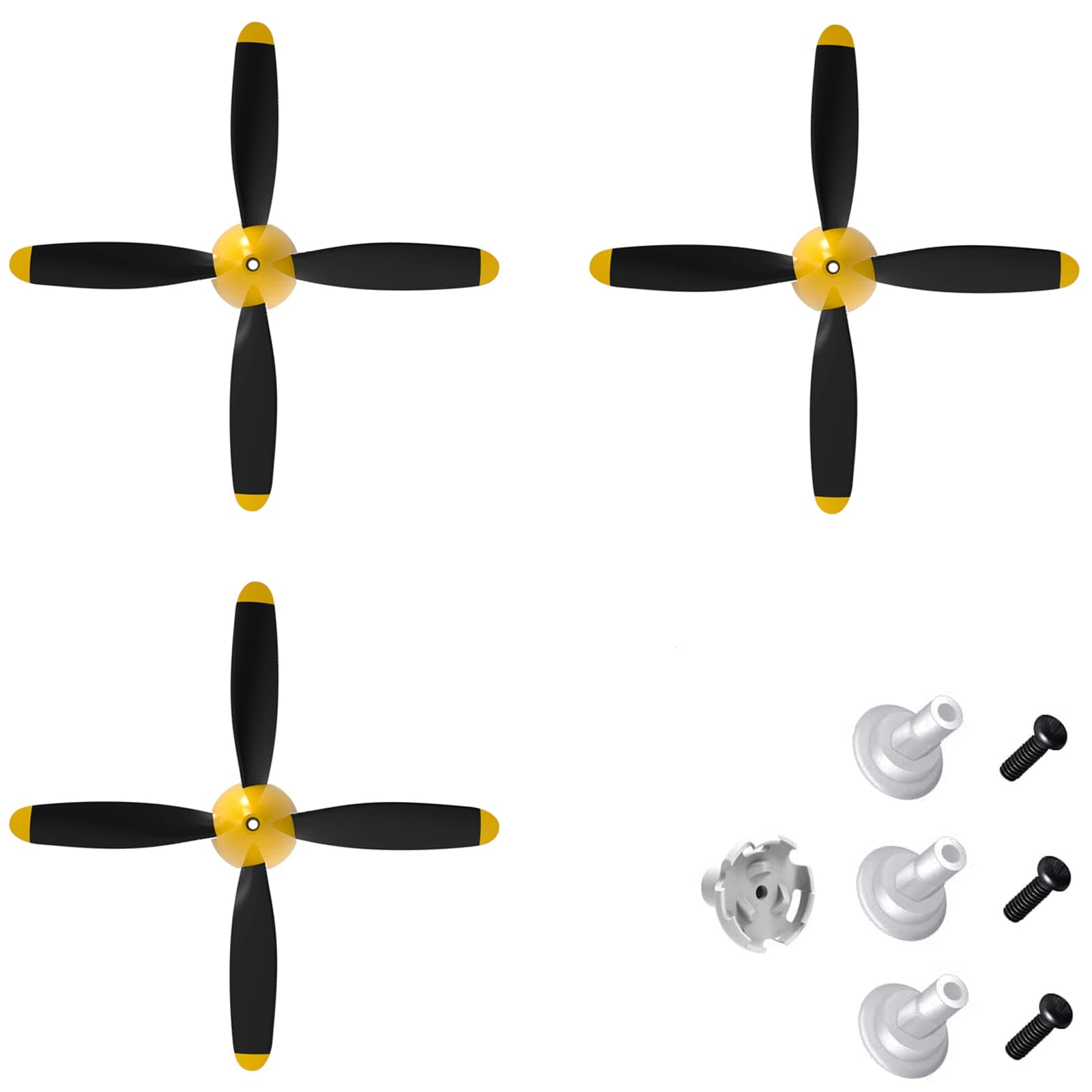 FLYCOLOR 3 Sets Rc Plane 4-Blade Propeller with Propeller Savers and one Adapters for VOLANTEXRC 761-11 761-12 761-13 P40 BF109 P51 F4U T28 Airplane