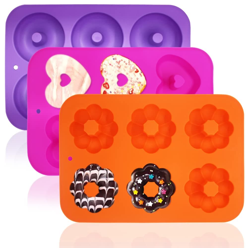 FineGood 3 Pack Silicone Baking Doughnut Maker Moulds, Cupcake Muffin Molds, Donut Pan Bagel Making Mould