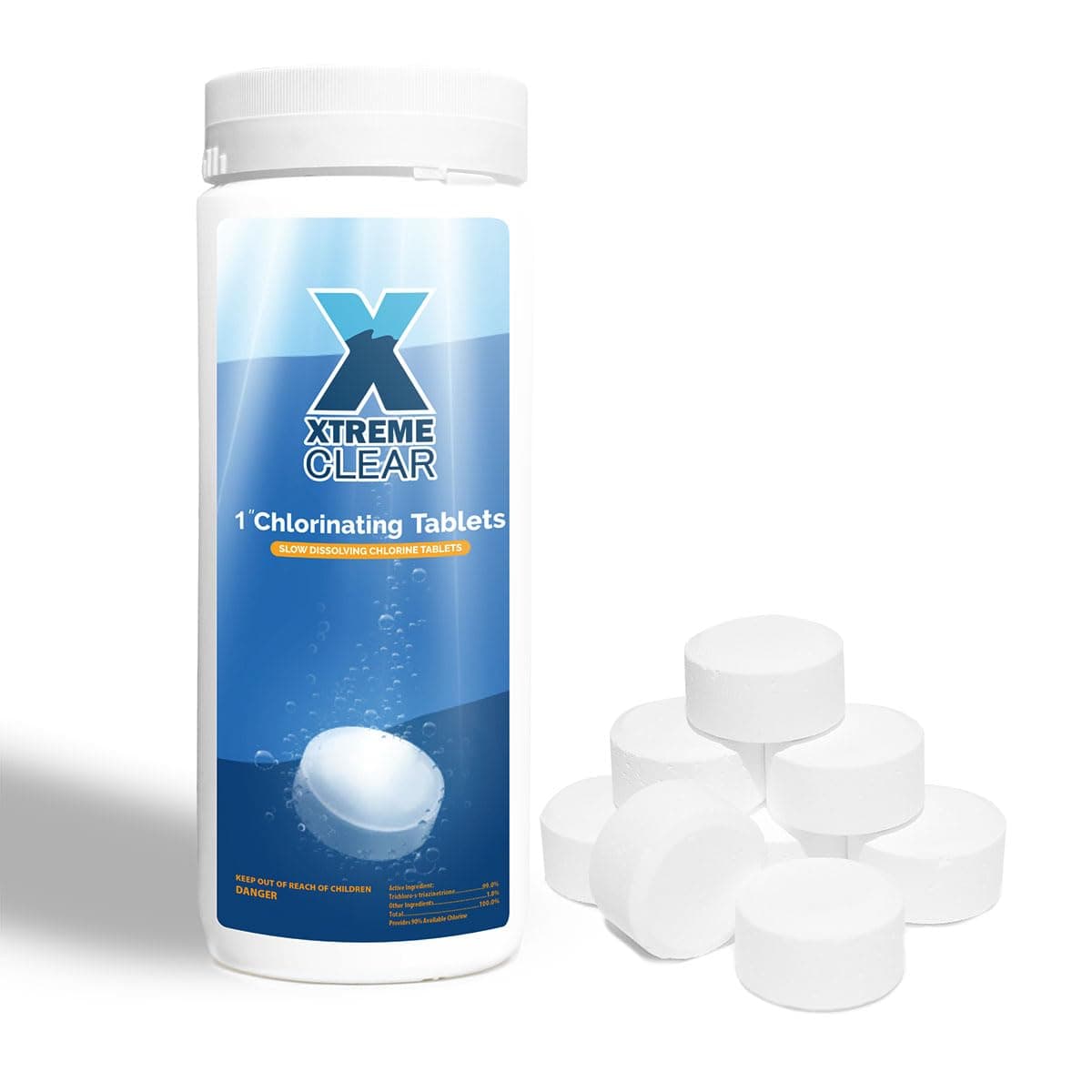 XtremeClear Chlorine Tablets 1 Inch 1.5 lbs for Swimming Pools, Long-Lasting Stabilized 1" Chlorinating Tablets for Spa Hot Tub Chemicals, Small Pool