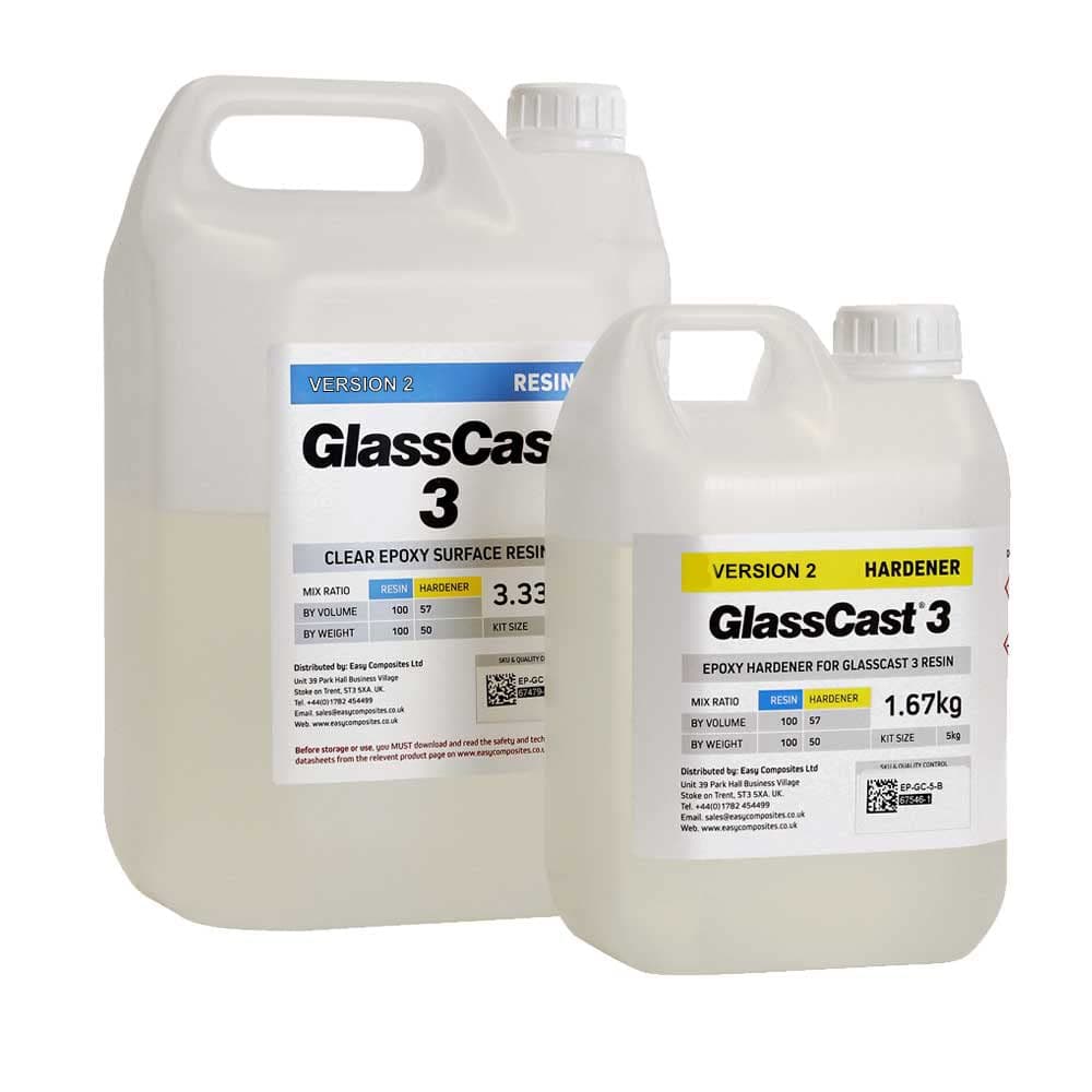 Clear Epoxy UV stable, self-levelling, self-degassing, hard-wearing Glass Cast 3 v2 Resin for Floors, Table & Counter Tops. Kit with Gloves (5kg)