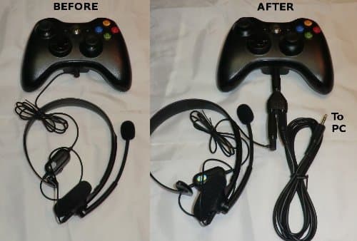 Game Console Headset Recording splitter leads for original Xbox 360 headset. Record a separate audio feed to your PC running Audacity.