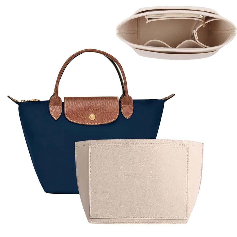 SMART DK Purse Organizer Insert for Longchamp Le Pliage Handbag Insert (beige, S/8.26 * 5.11 * 6.69in)