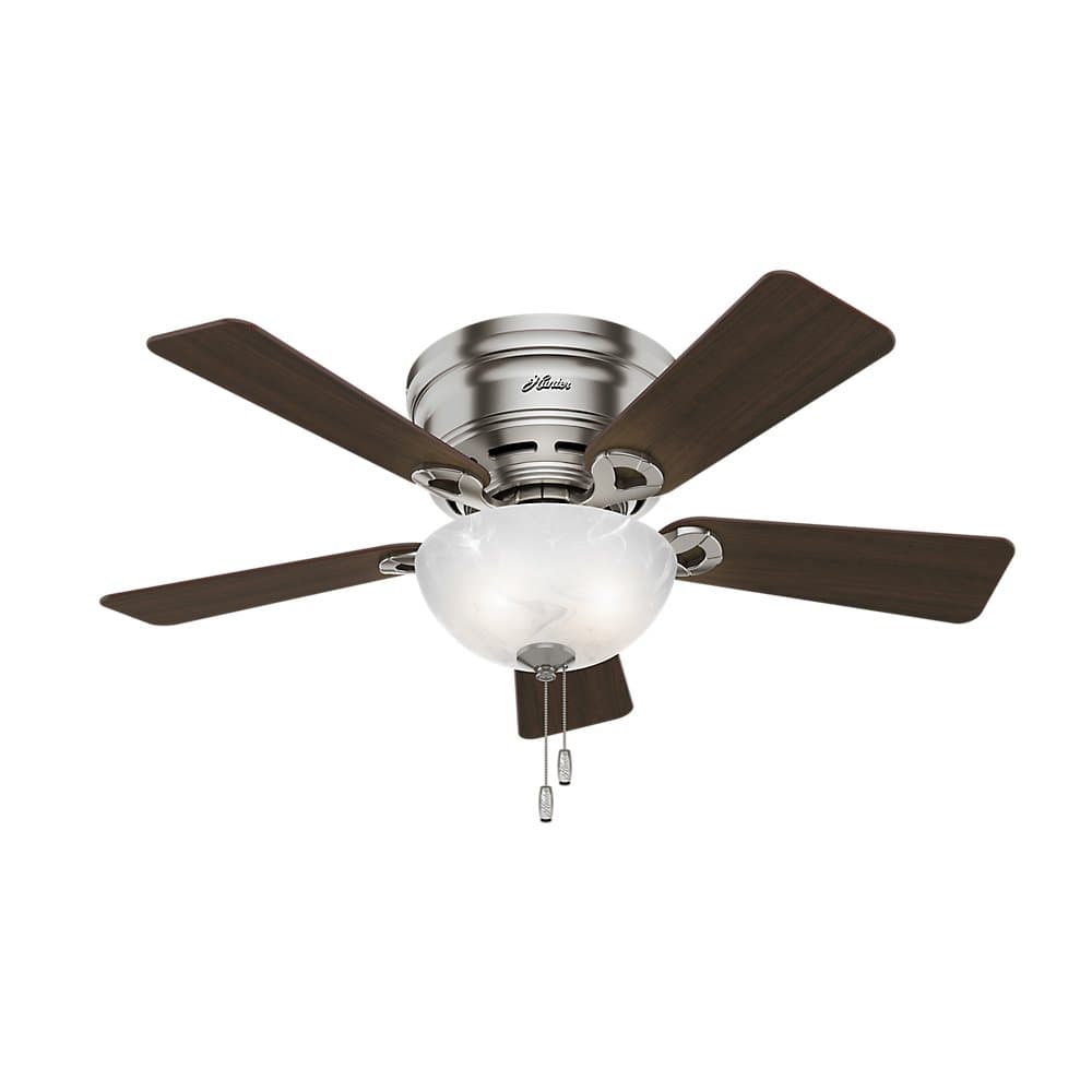 HUNTER Haskell Indoor Low Profile Ceiling Fan with LED Light and Pull Chain Control, 42", Brushed Nickel
