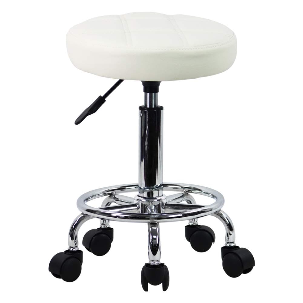 KKTONER Round Rolling Stool Chair PU Leather Height Adjustable Swivel Drafting Work SPA Shop Medical Salon Stools with Wheels Office Chair Small (White)