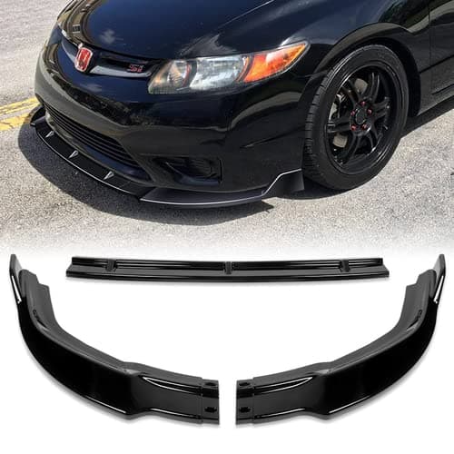 3 Pieces Front Bumper Lip Spoiler Splitter Side Body Kit Trim Protection Compatible with 2006-2008 Honda Civic 2DR Coupe, 2007 (Painted Black)