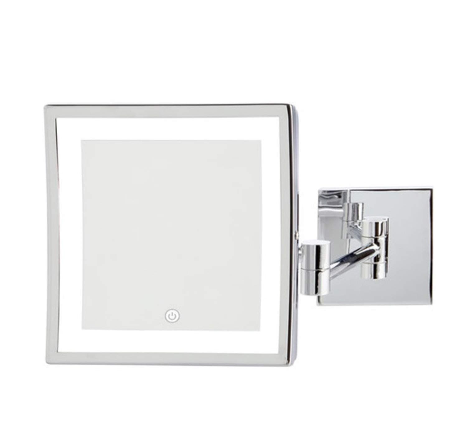 Wall Mount Lighted Makeup Mirror with Polished Chrome Finish – 8” x 8” Mirror Frame Extends16” from The Wall - 5X Magnification with Variable Touch Lighting – Direct Wire – Model JRT885CLD