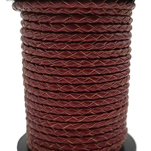 5 Yards 3mm Braided Leather Strap Round Folded Leather Cord Bracelet Necklace Making Bolo Tie (Maroon)