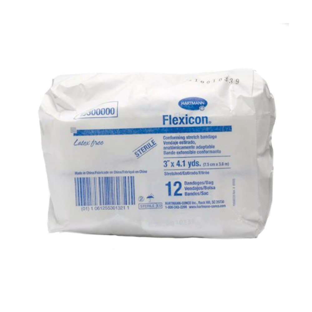 FLEXICON ORTS832 Gauze Roll, Sterile, 3" Width, 4.1 Yards Length, White, Pack of 12
