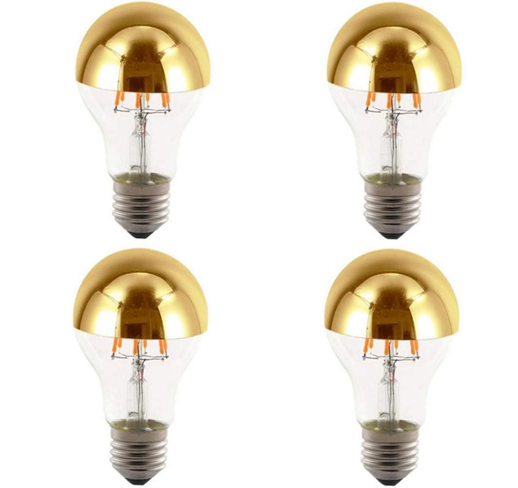 Half Chrome Light Bulb A60 6W(60W Equivalent) LED Filament Vintage Edison Bulb with Half Chrome Gold,for Home Lighting,Warm White 2700K,4 Pack