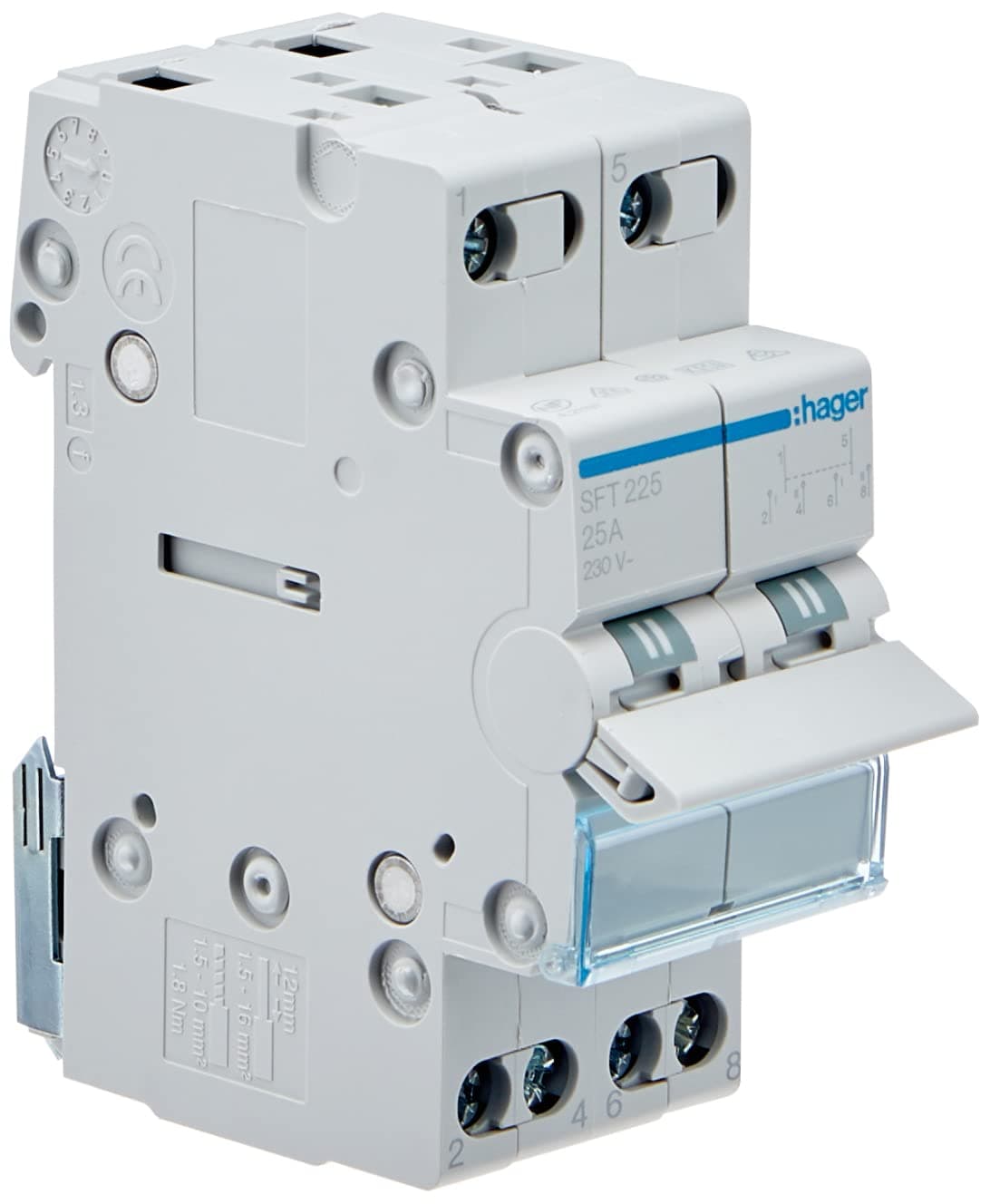 Hager SFT225 - Modular Switch 2 Poles 25a Common up i-0-ii