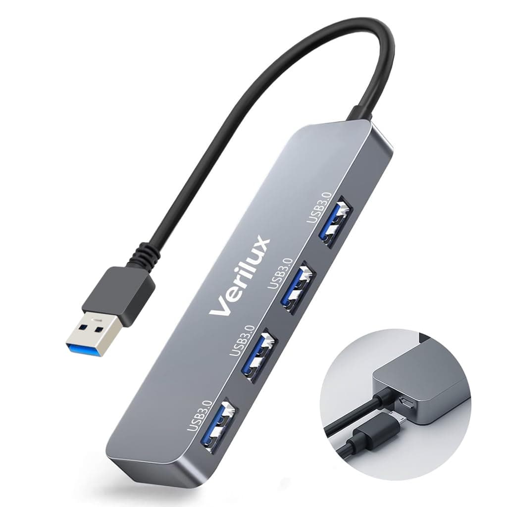 - Verilux® USB Hub 3.0 for PC 4 in 1 with DC Power Port and High Speed 3.0 Multi USB Port for Laptop 5Gbs Transfer Speed USB Extender Multiple USB Connector for MacBook Air/Pro M1/M2, iPad Pro, Dell