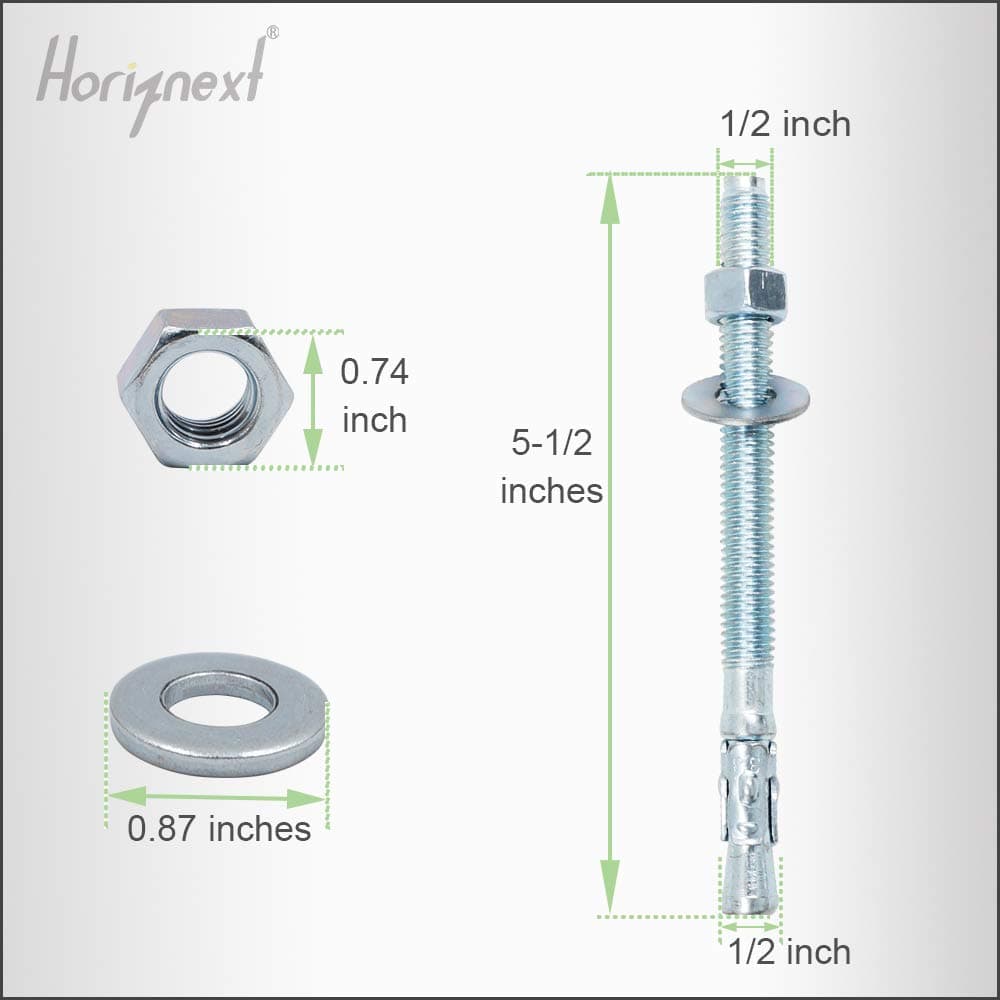 Horiznext 1/2" x 5-1/2" Wedge Anchor, for Cement and Concrete only, zinc-Plated Carbon Steel Screws and lag Bolts ( 30 pcs