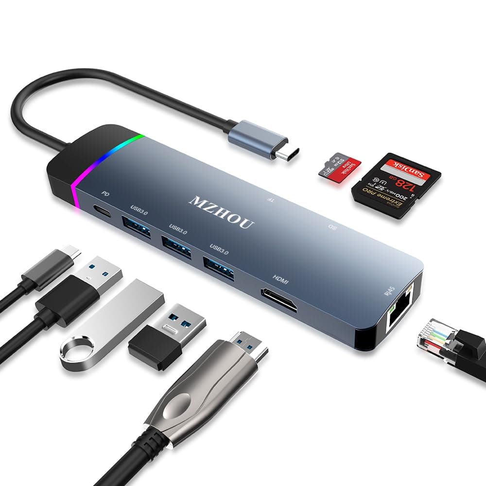 8-in-1 USB 3.0 Hub, 8 Ports High-Speed Data Hub with 5Gbps Transfer, Ultra-Slim Multi-Port Expander for Laptop, PC, MacBook, iMac, PS5, Xbox, Printer, External HDD, Flash Drive