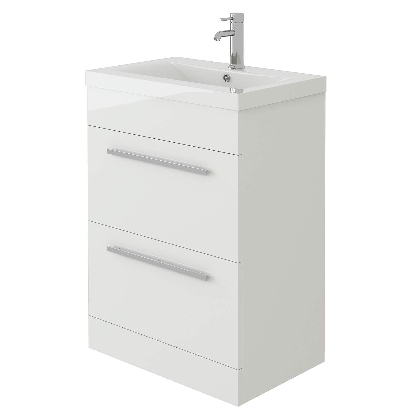 VeeBath Venus 600 Vanity Unit, Mid Edge Wash Basin Bathroom Sink, Soft Close Drawer, Cloakroom Wall Mounted Storage Cabinet- White (Flat Pack)