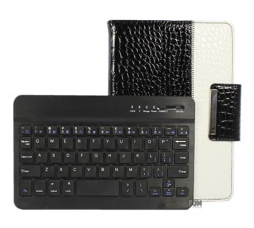 FOME Crocodile Pattern 360 Degrees Rotating PU Leather with Detachable Bluetooth Keyboard Cover Stand Case for iPad Mini White + A FOME Clean Cloth Gift