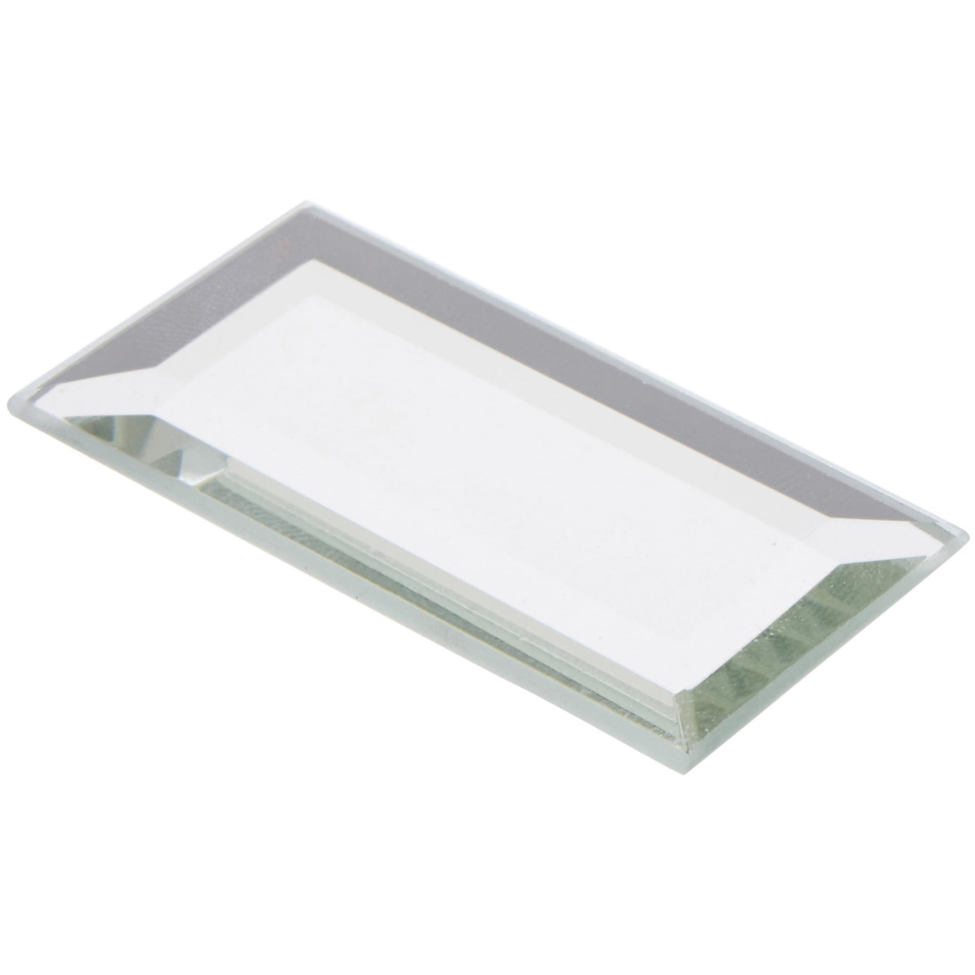Plymor 1" x 2" Rectangle, 3mm Thick Beveled Glass Mirror, Pack of 24