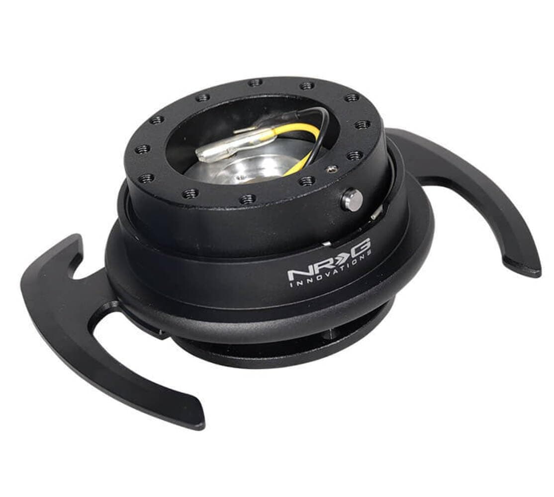 NRG Innovations NRG-SRK-700BK GEN 4.0 Steering Wheel Quick Release Kit Adapter, Black Body/Black Ring With Handles & 6x70 and 6x74mm Bolt Patterns