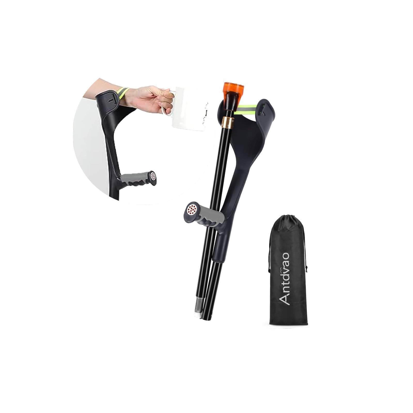 Forearm Crutches Pair, Folding Forearm Crutches Lightweight Adjustable,with Rubber Handles, Comfortable Grip and Wear-Resistant, Non-Slip Forearm Crutches for Heavy Duty